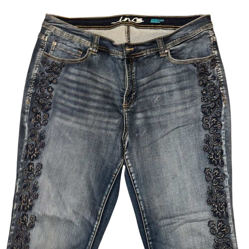 INC Denim Plus Size Skinny Leg Jeans Womens 20W 30 Slim Tech Fit Embroidered - Picture 3 of 8